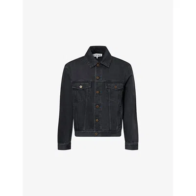 Loewe Anagram Cut-outs Medium-weight Washed Denim Jacket Clothing In Black