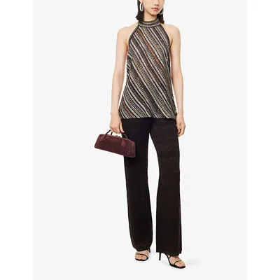 Missoni Chevron Pattern Flared Trousers With Elastic Waistband In Brown