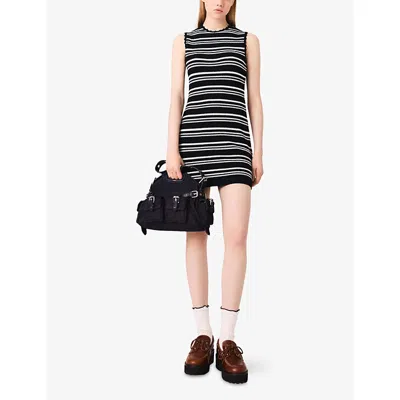 Maje Striped Mini Crochet Dress In Black