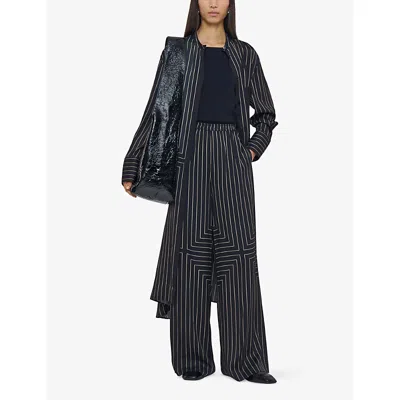 Joseph Hulin Wide-leg Geometric Crepe Trousers In Black