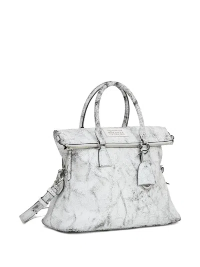 Maison Margiela Textured Leather Shoulder Bag And Strap In White