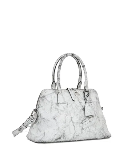 Maison Margiela Textured Leather Shoulder Bag And Strap In White