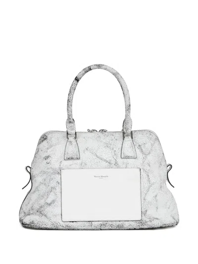 Maison Margiela Textured Leather Shoulder Bag And Strap In White