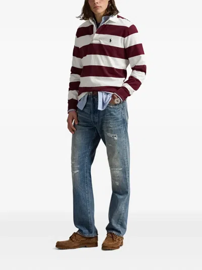 Polo Ralph Lauren Classic Fit Burgundy/cream Striped Polo Shirt In Burgundy