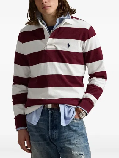 Polo Ralph Lauren Classic Fit Burgundy/cream Striped Polo Shirt In Burgundy