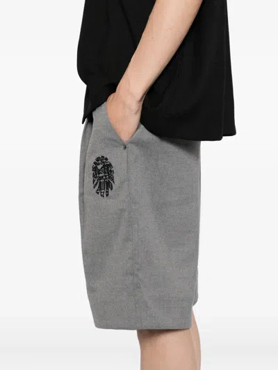 Bape Embroidered-logo Shorts In Gray