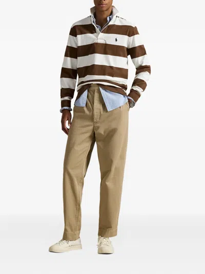 Polo Ralph Lauren Structured Fit Rugby Polo With Traditional Collar In Brown