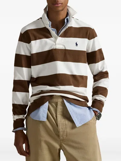 Polo Ralph Lauren Structured Fit Rugby Polo With Traditional Collar In Brown