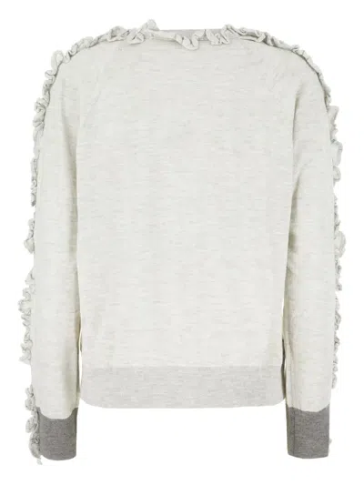 Ballantyne Ruffle-trimmed Diamond-pattern Sweater In Gray