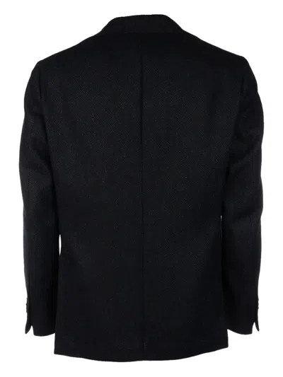 4ff Herringbone Notched Blazer In Blue