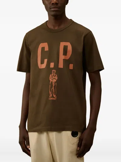 C.p. Company Green Crewneck Graphic T-shirt In Brown