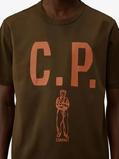 C.p. Company Green Crewneck Graphic T-shirt In Brown