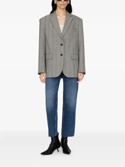 Anine Bing Quinn Herringbone Blazer Front Pockets In Gray