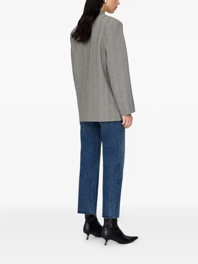 Anine Bing Quinn Herringbone Blazer Front Pockets In Gray