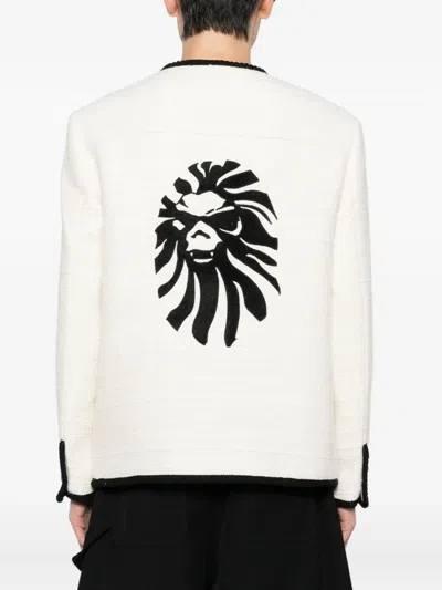 Bape Ornament-embellished Tweed Jacket In Neutral