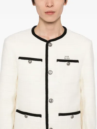 Bape Ornament-embellished Tweed Jacket In Neutral