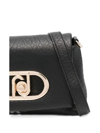 Liu •jo Textured Leather Shoulder Bag With Gold-tone Clasp In Black