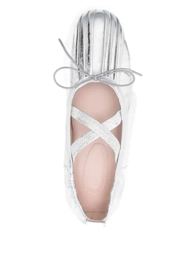 Simone Rocha Cross-strap Bow Ballet Flats In Silver