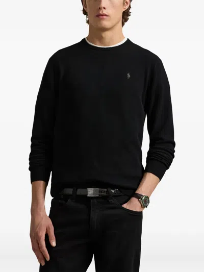 Polo Ralph Lauren Wool Pullover With Pony Embroidery In Black