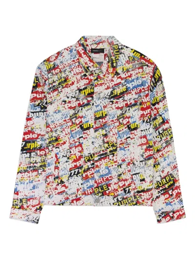 Purple Brand Stickers Trucker Aop Denim Jackets In Multi