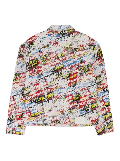 Purple Brand Stickers Trucker Aop Denim Jackets In Multi