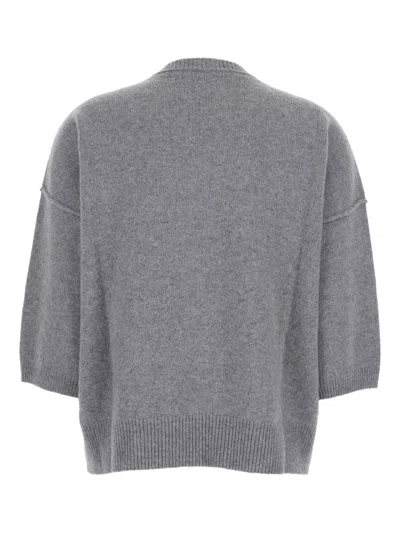 Federica Tosi Grey Sweater With Dropped Shoulder And Three-quarter Sleeve In Wool And Cashmere Blend Woman In Animal Print