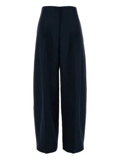 Alexander Mcqueen Wide-leg Wool Trousers With Pleats And Side Pockets In Blue