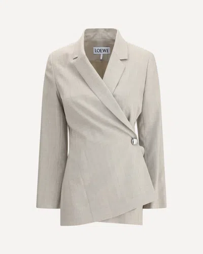 Loewe Womens Light Beige Melange Tailored Wrap-over Wool Blazer In Sand