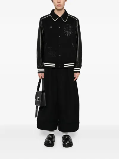 Bape Logo-varsity Jacket In Black