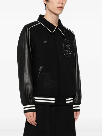 Bape Logo-varsity Jacket In Black
