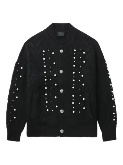 缀饰粗绞花针织开衫