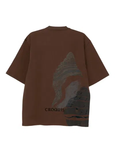 Croquis Embroidered Logo Graphic-print T-shirt In Brown