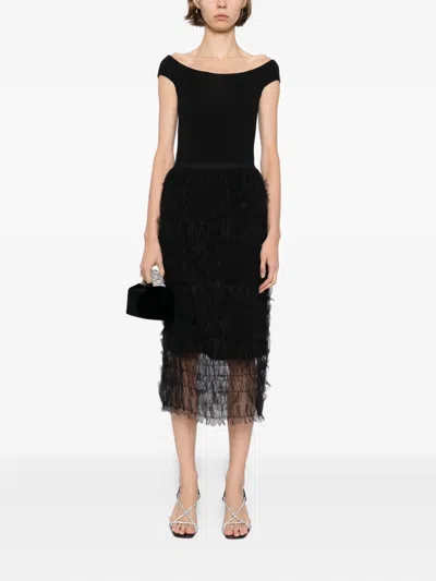 Jnby Mesh Long-waisted Skirt In Black