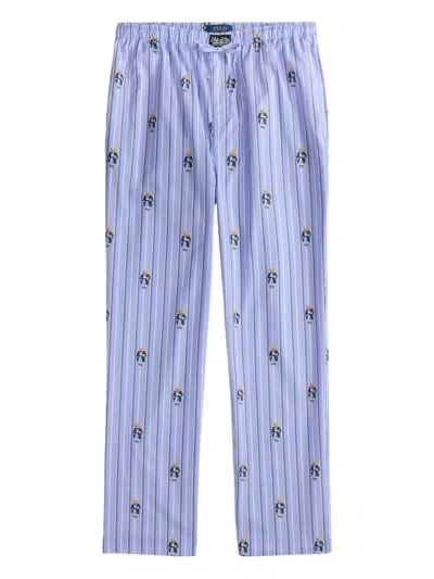 Polo Ralph Lauren Mens Blue Multi Stripe Aob Striped Bear-embroidered Cotton Pyjama Bottoms Xxl In Blue