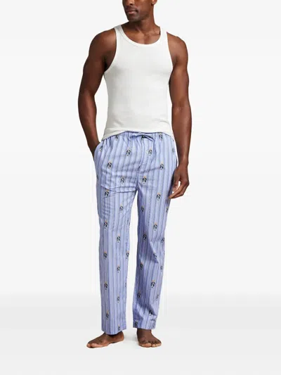 Polo Ralph Lauren Mens Blue Multi Stripe Aob Striped Bear-embroidered Cotton Pyjama Bottoms Xxl In Blue