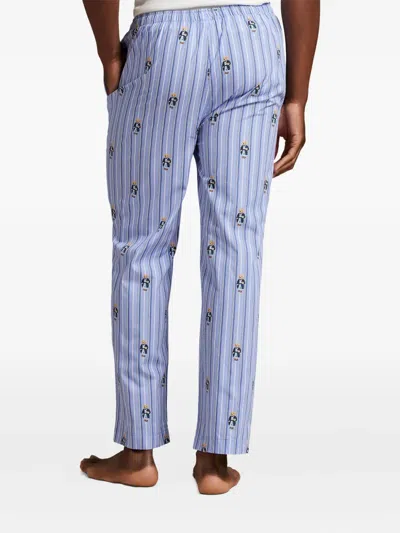 Polo Ralph Lauren Mens Blue Multi Stripe Aob Striped Bear-embroidered Cotton Pyjama Bottoms Xxl In Blue