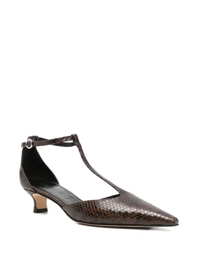Aeyde Liz Snake Print Calf Leather Moka Shoes In Brown
