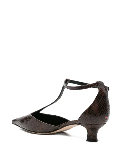 Aeyde Liz Snake Print Calf Leather Moka Shoes In Brown