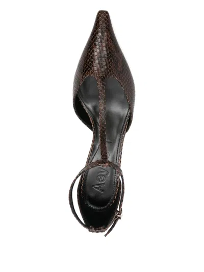 Aeyde Liz Snake Print Calf Leather Moka Shoes In Brown