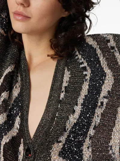 Missoni Boxy Cardigan With Buttons And Wave Pattern In Black