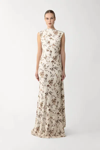 Sau Lee Cali Sleeveless High-neck Crepe Maxi Dress In White