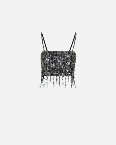 Pinko Crop Top With Sequins And Crystals In Gray