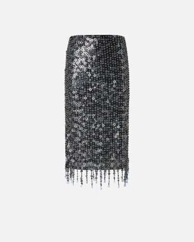 Pinko Whisper Beaded High-waisted Sequin Skirt In Black