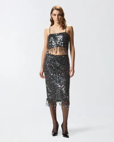 Pinko Whisper Beaded High-waisted Sequin Skirt In Black