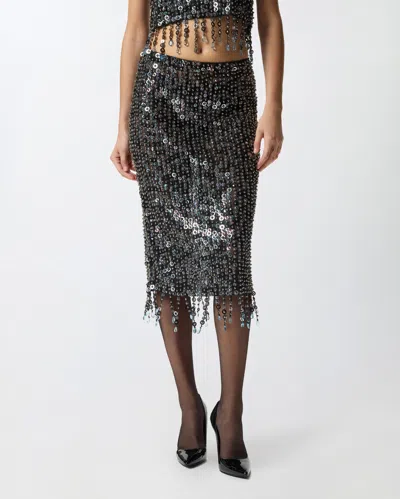 Pinko Whisper Beaded High-waisted Sequin Skirt In Black