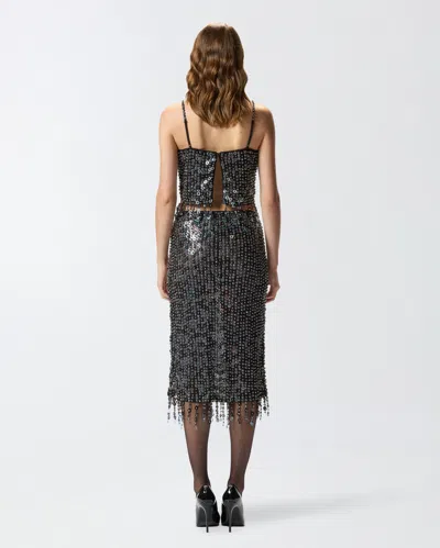 Pinko Whisper Beaded High-waisted Sequin Skirt In Black
