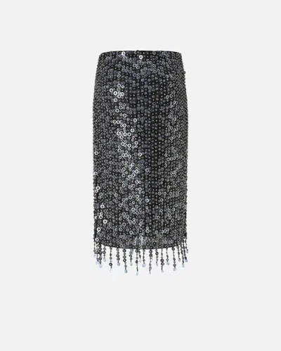 Pinko Whisper Beaded High-waisted Sequin Skirt In Black