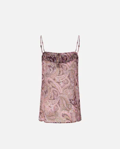 Pinko Lace And Metalized Detail V Neck Top In Pink