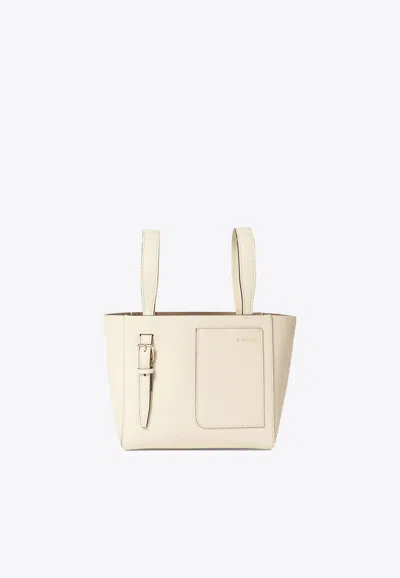 Valextra Mini Con Tracolla Soft Leather Bucket Bag In White