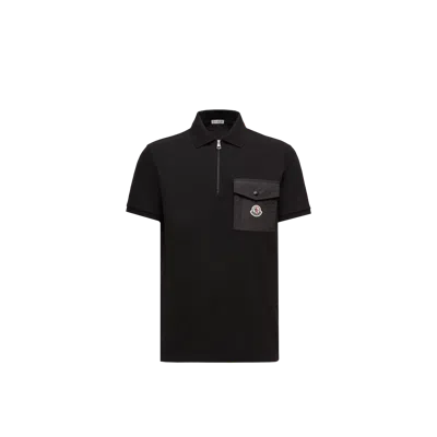 Moncler Cotton Piquet Polo Shirt With Pocket Clothing In Black